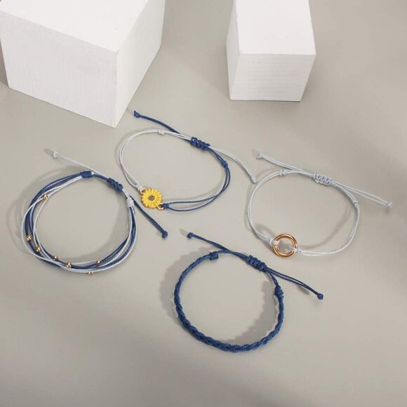 Sunflower String Bracelet Handmade Braided Rope Charms Boho Surfer Bracelet for - Picture 6 of 7